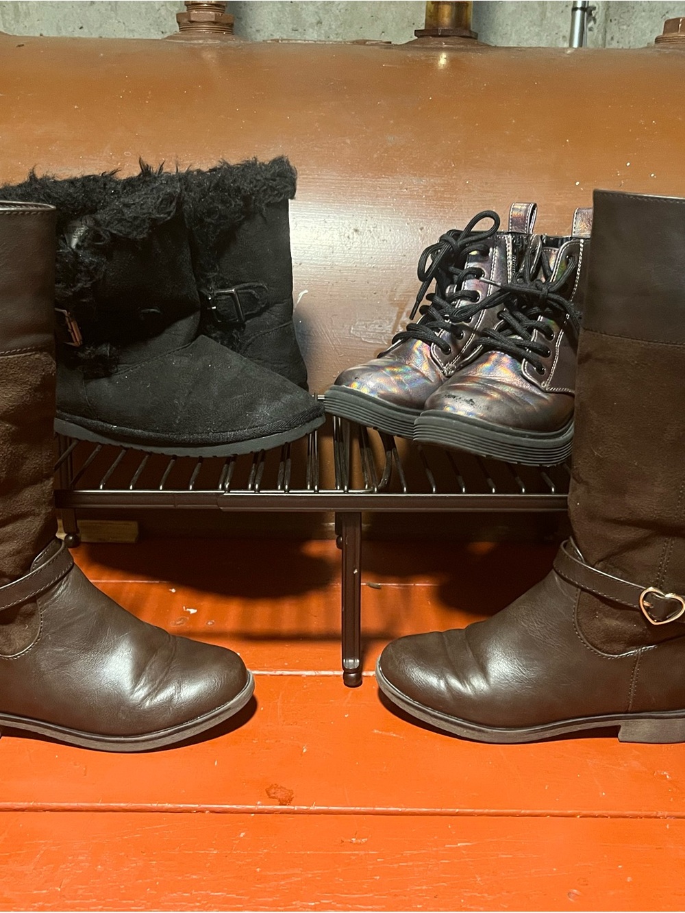 Set of 3 Girls Fall Iridescent Combat, Black Faux-Fur, & Brown Riding Knee Boots